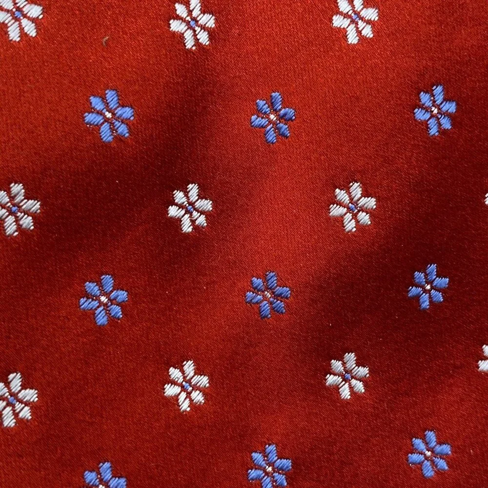 Thomas PINK red power‎ boss necktie blue white flowers silk tie elegant France